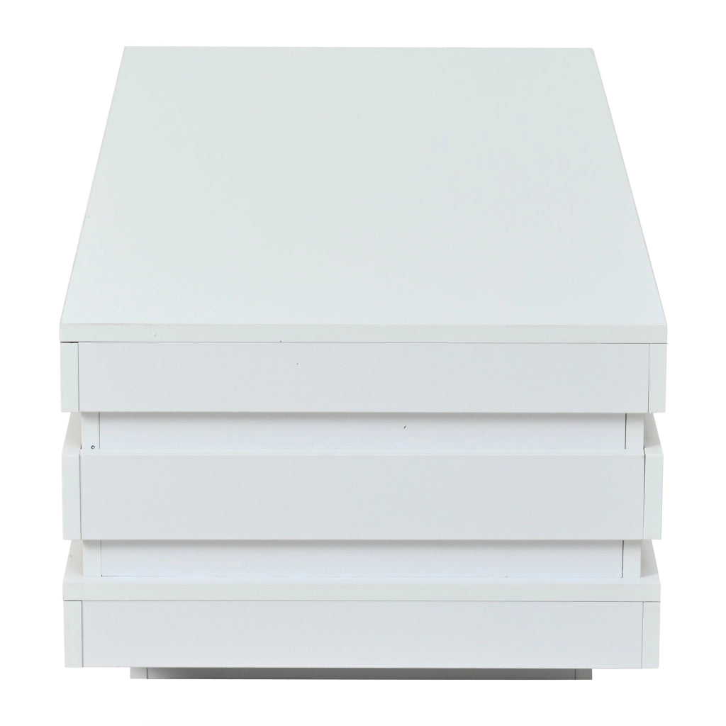 Tavolino lucido, 100 x 50 x 35 cm, design traforato, luci a LED, pannello truciolare, bianco