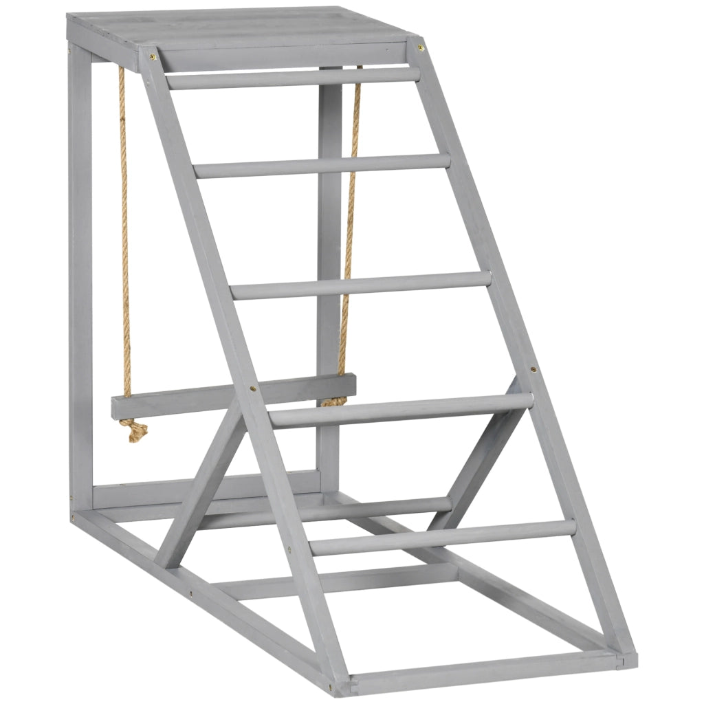 Perchoir in legno per galline con altalena, scala e piattaforma ¨C zephmum ¨C 96x40x71 cm, grigio