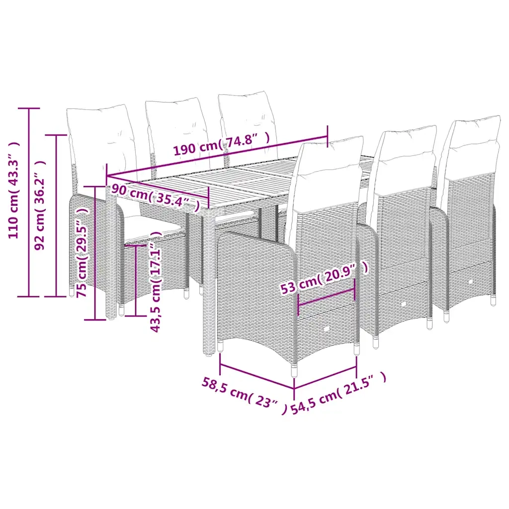 vidaXL Set Bistrò da Giardino 7 pz con Cuscini in Polyrattan Grigio