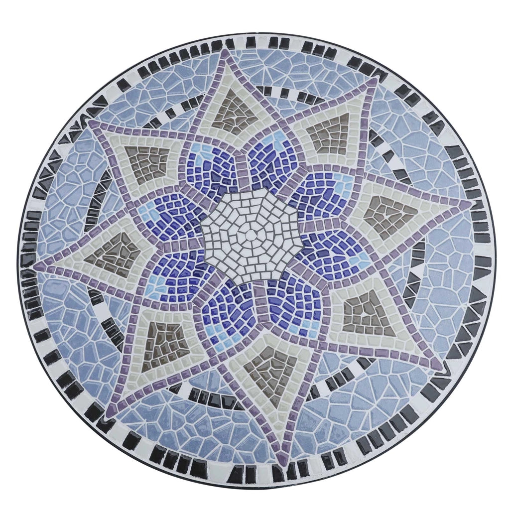 Tavolo da giardino rotondo ¨C Zephmum ¨C Blu e bianco, metallo, ?60xH71cm