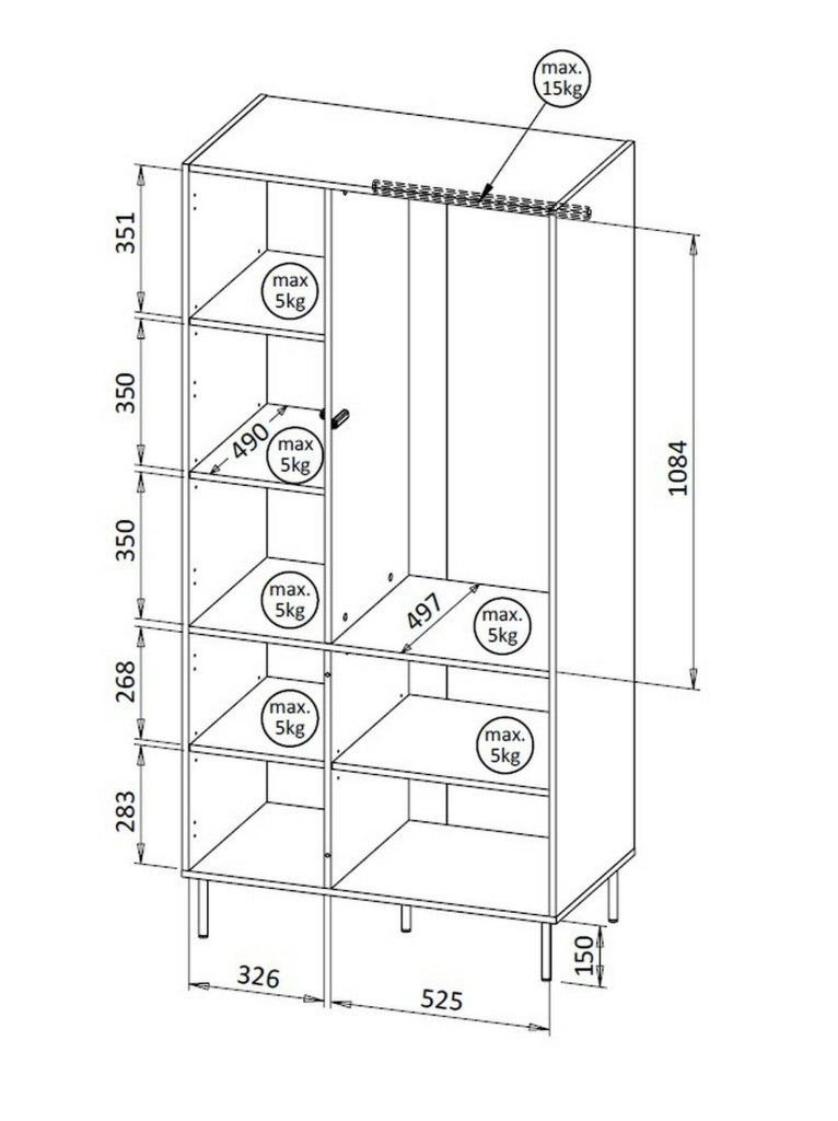 Guardaroba 2 ante Intelvi, Mobile multifunzionale con sei ripiani interni e una barra appendiabiti, Finitura effetto cannettato, 90x52 h185 cm, Beige