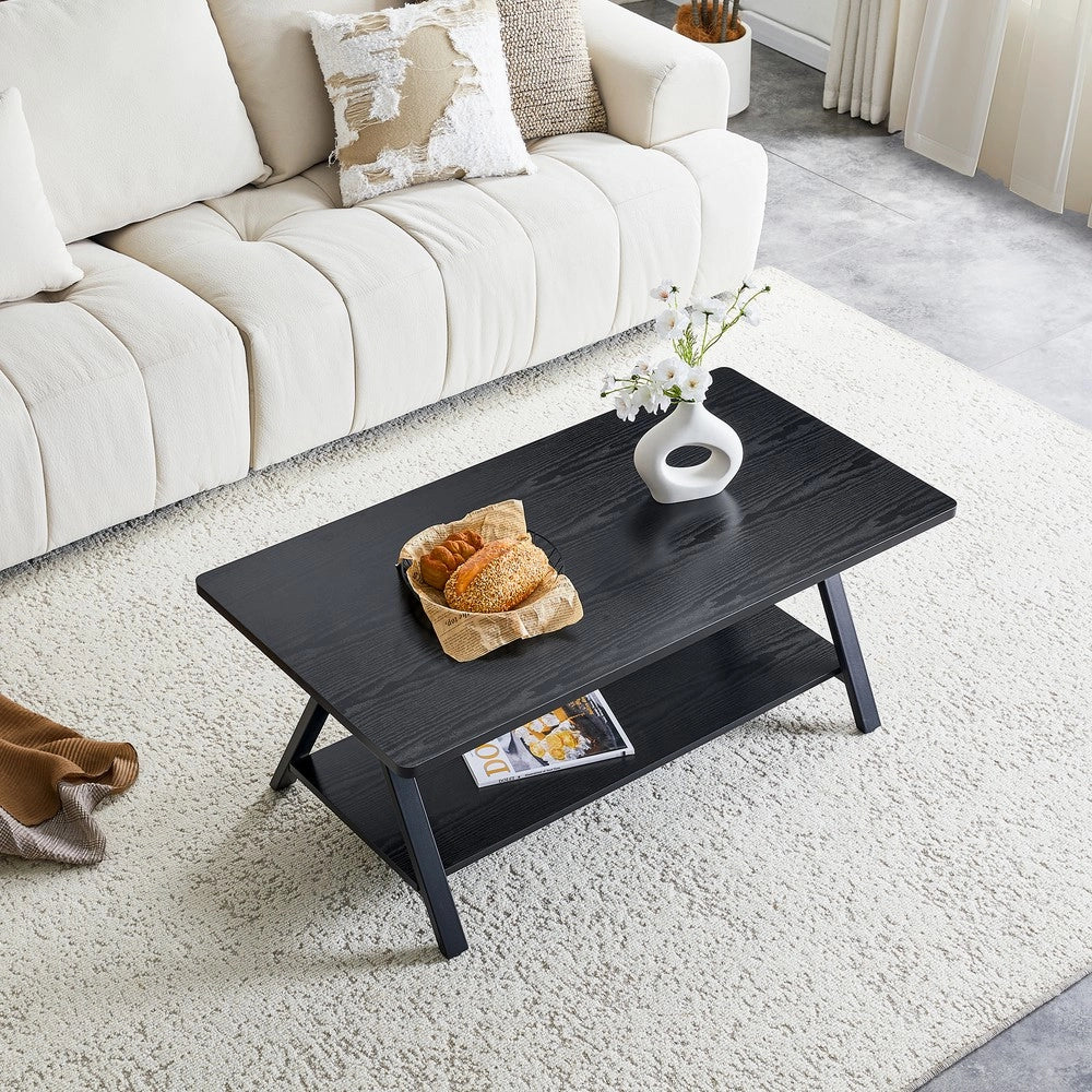 Tavolino da Caff¨¨ con Ripiano ¨C MINIMAL ¨C Legno Nero e Metallo, 110x57x44,5 cm
