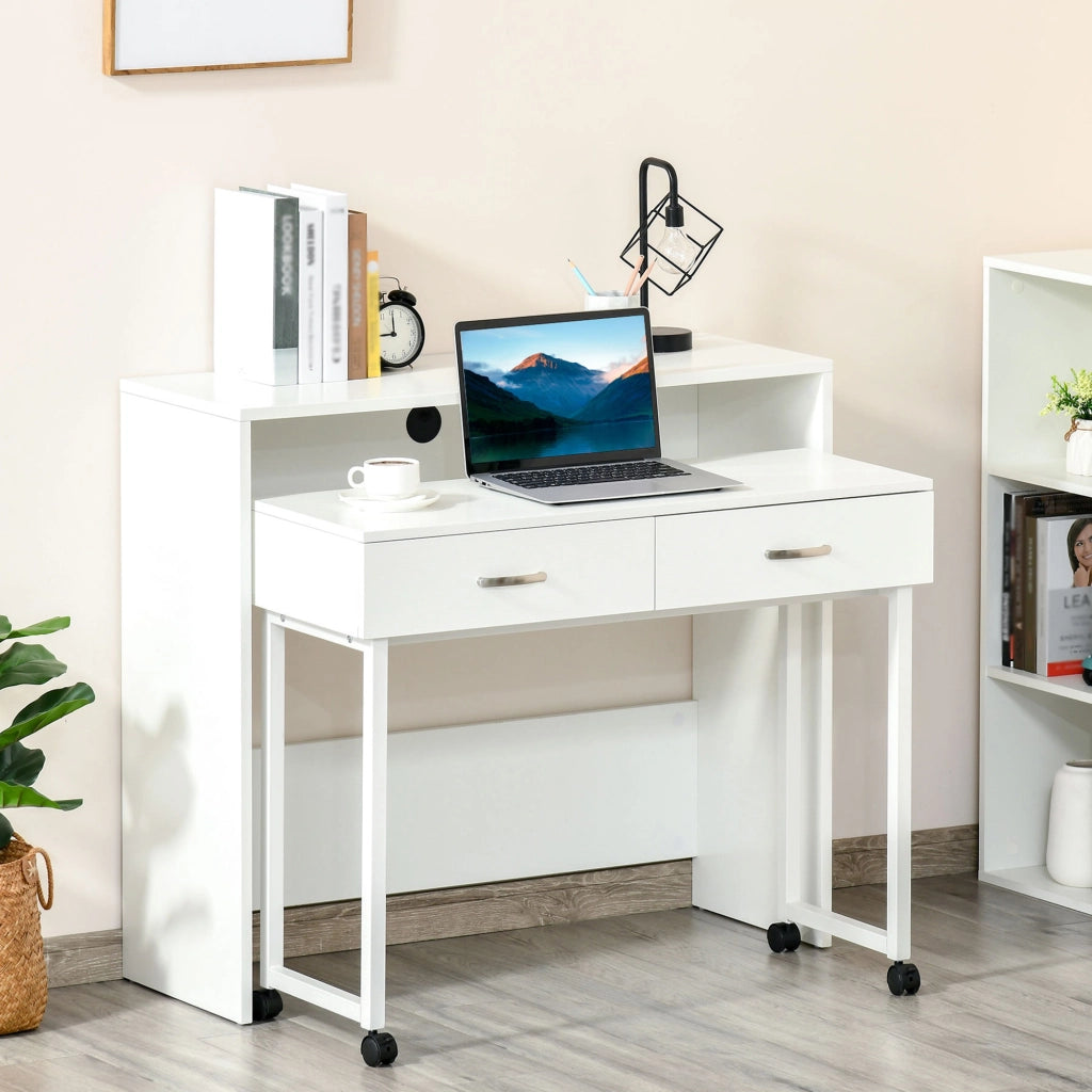 Scrivania con cassetti e ruote ¨C zephmum ¨C bianco, 100x36x88cm
