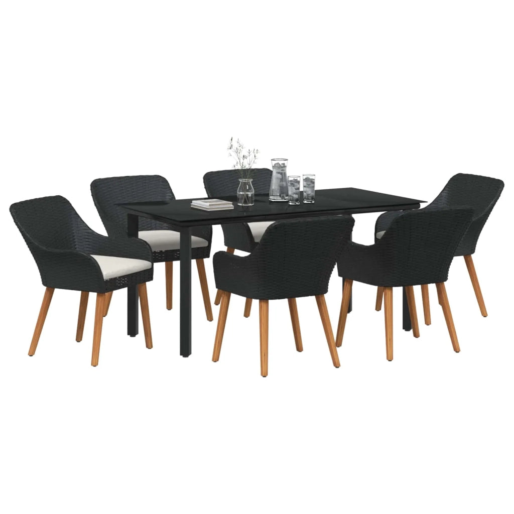Set da Pranzo per Giardino con cuscino 7 pcs Nero polyrattan 3261674