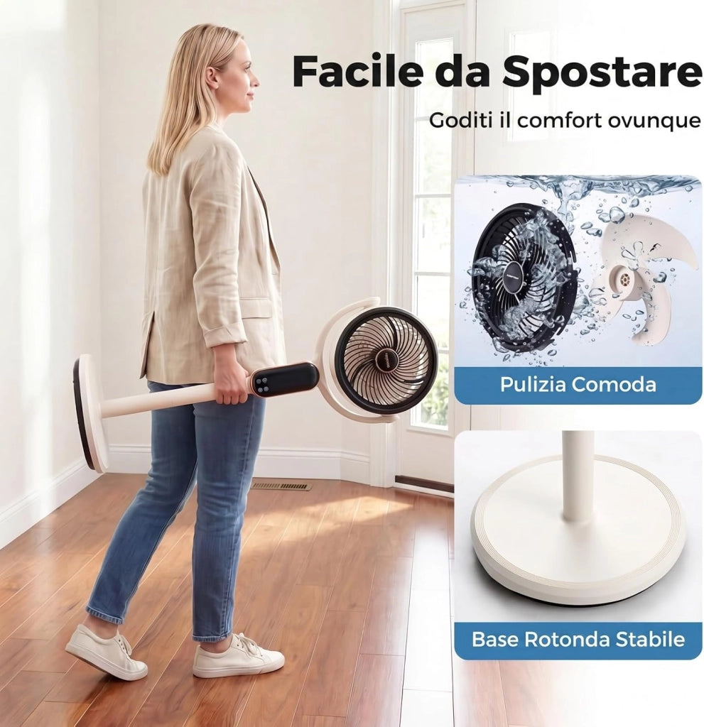 40 W Ventilatore a Piantana, Ventilatore Silenzioso con 8 Velocità, 3 Altezze Regolabili, Oscillazione a 90°+ 60°, Luce, Timer e Telecomando per Casa e Ufficio (Bianco)
