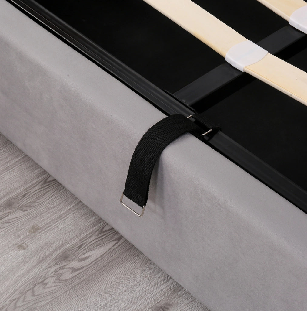 Letto imbottito in velluto grigio con contenitore 197x146x99 cm