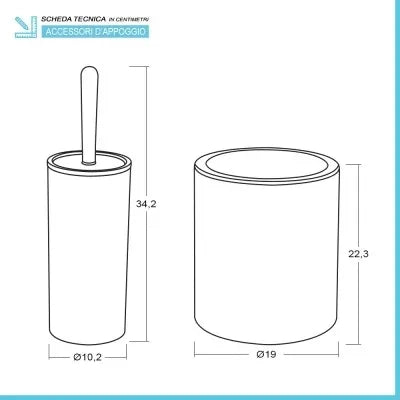 Set 2 pezzi Porta scopino e Pattumiera 5lt Grigio dettagli effetto legno Blob