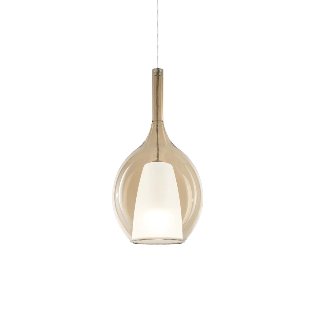 Sospensione Contemporanea Kalique Vetro Ambra Bianco E Cromo 1 Luce E27 H36Cm