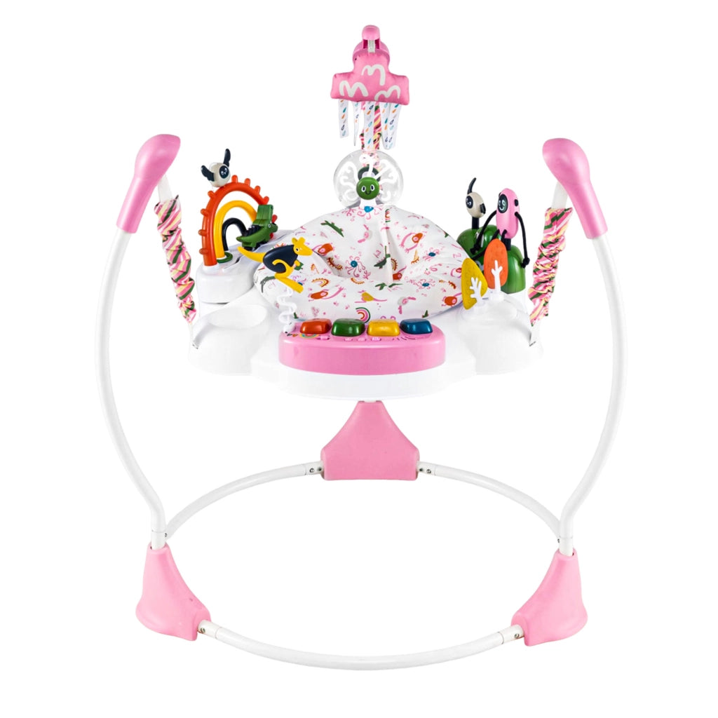 Centro attività bambini jumperoo 6 giocattoli interattivi luci musica-Centro attività altezza regolabile tavolo 360° neonati 6 mesi+ Rosa