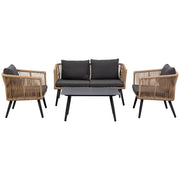 Set tavolo, divano e 2 poltrone marrone 90x50x42,65x70x69,136x70x68