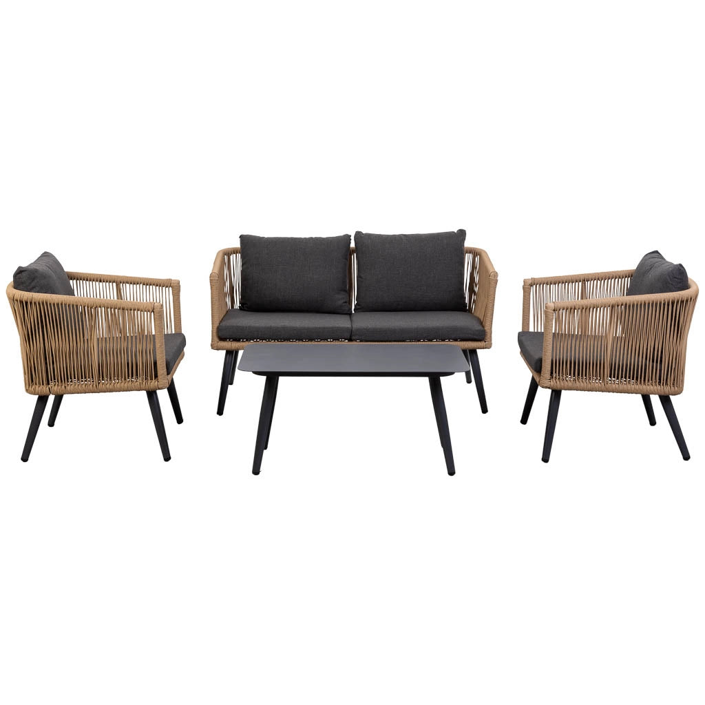 Set tavolo, divano e 2 poltrone marrone 90x50x42,65x70x69,136x70x68