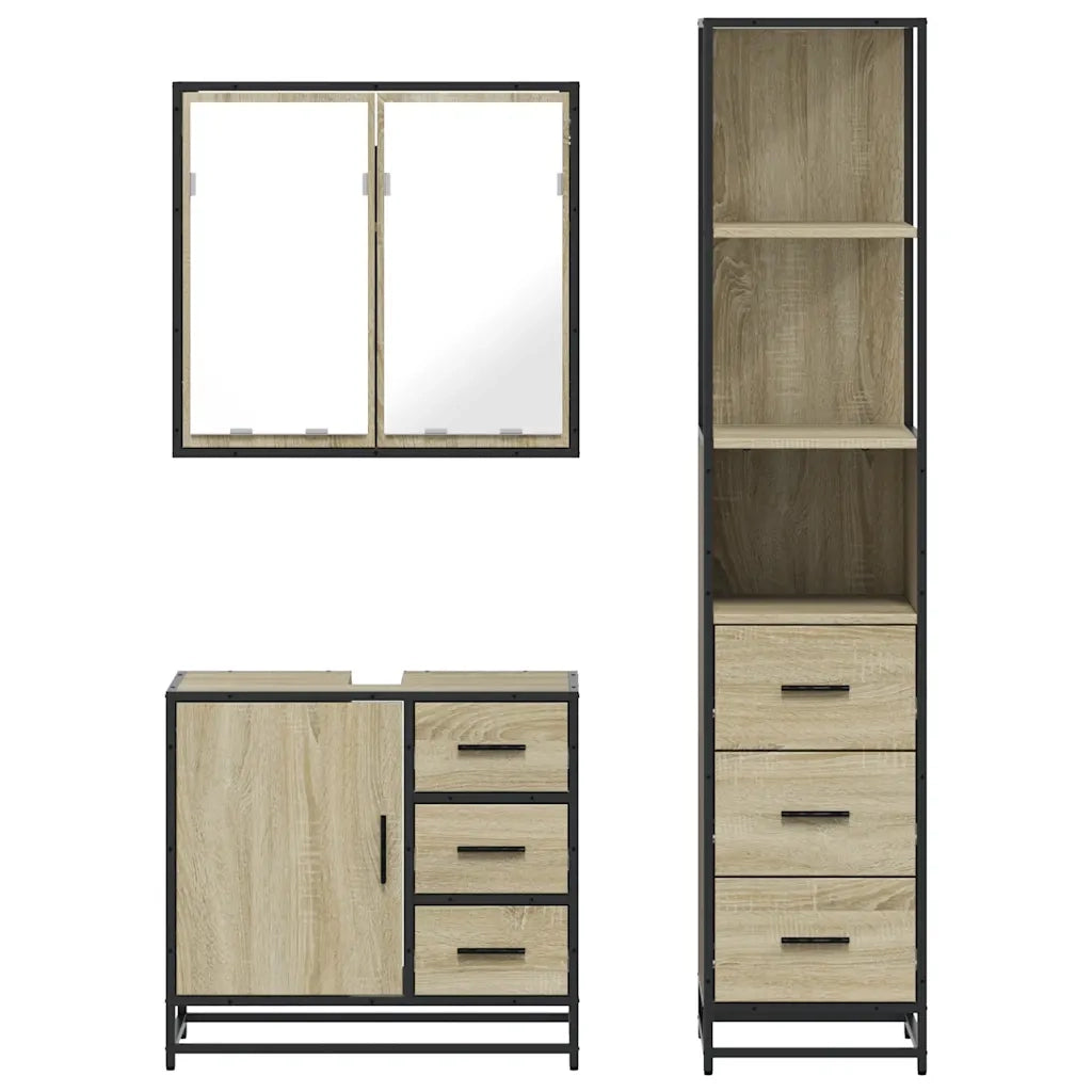 Set Mobili da Bagno 3 pz Rovere Sonoma in Legno Multistrato 3301136