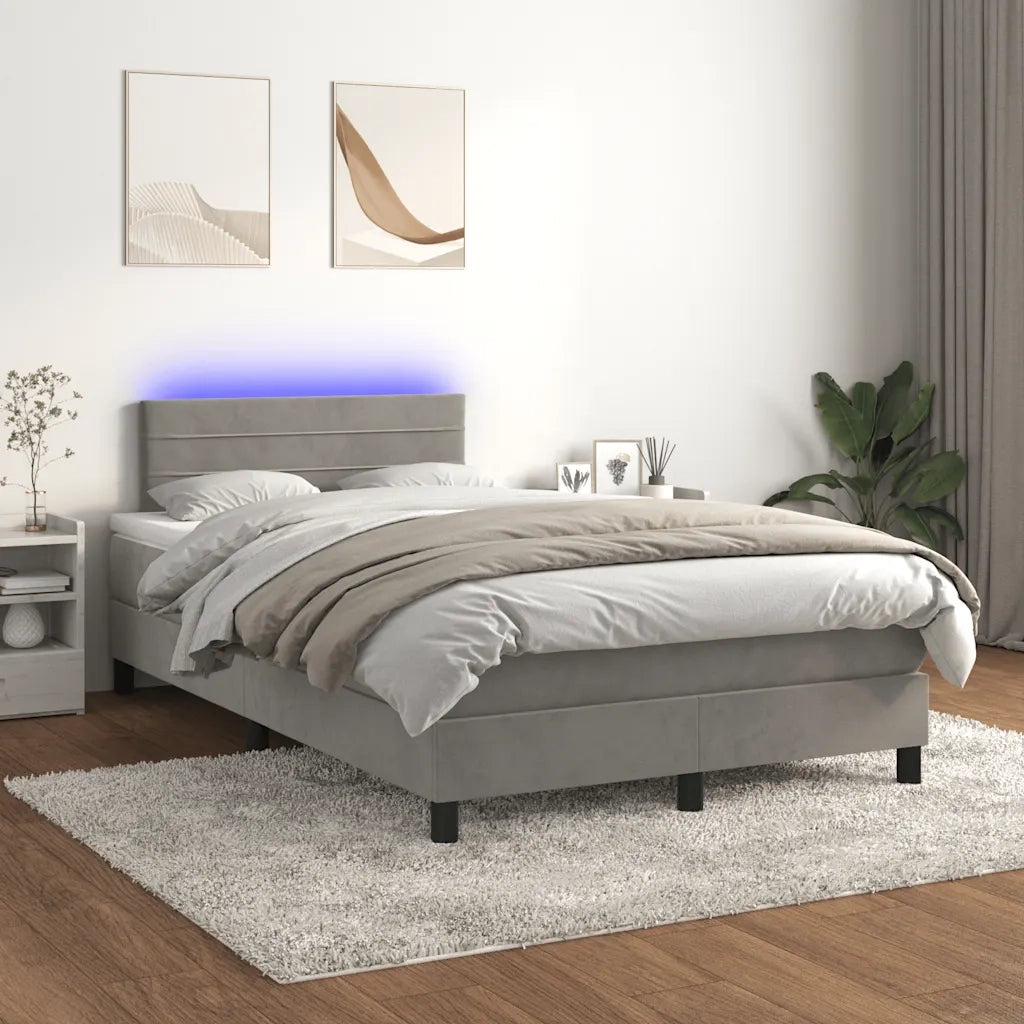 Letto a Molle con Materasso e LED Grigio Chiaro 120x190 cm Velluto