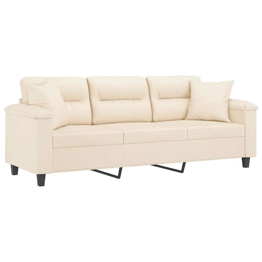 Divano a 3 Posti con Cuscini Beige 180 cm Tessuto Microfibra 3200982