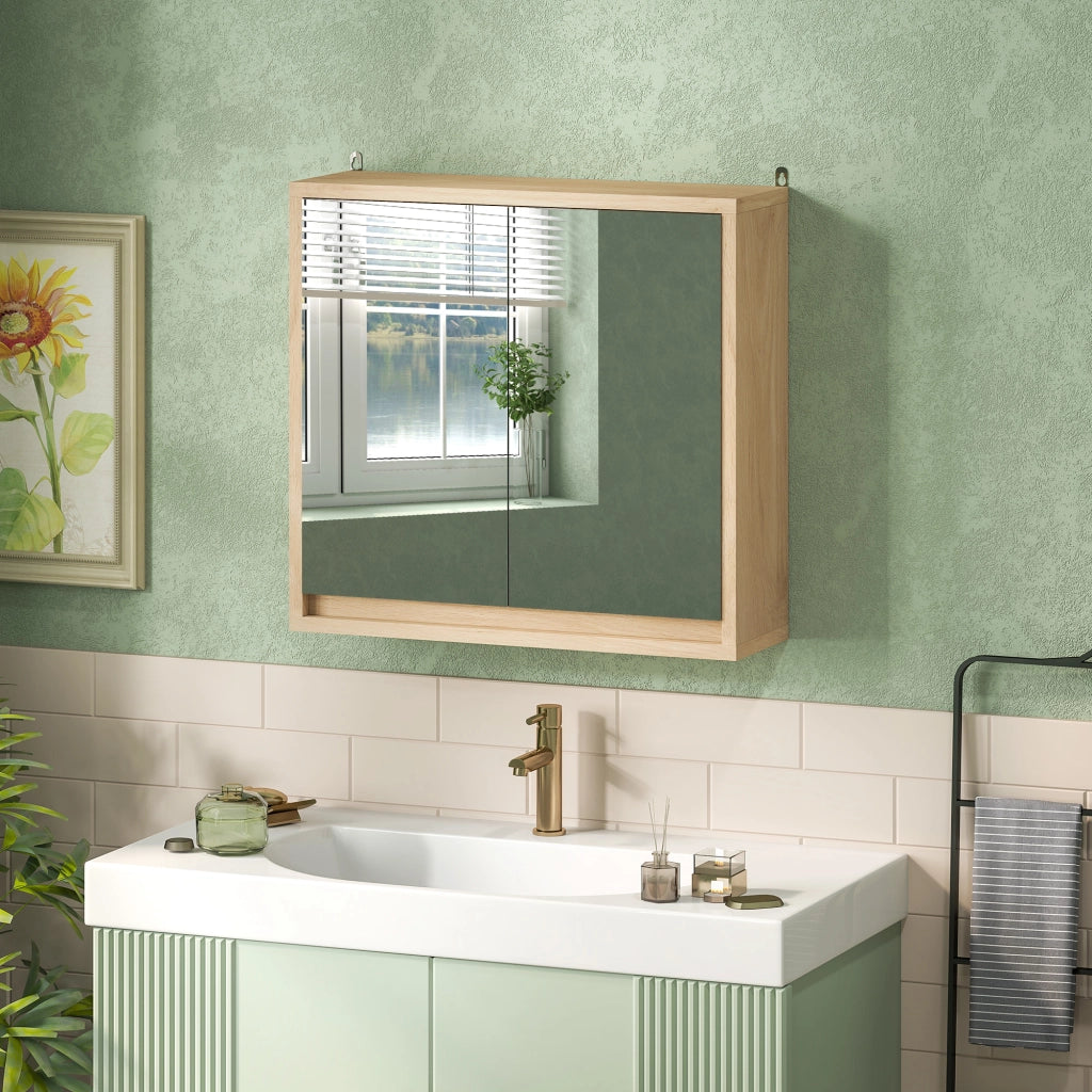 Armadietto da Bagno con Specchio ¨C zephmum ¨C Legno Naturale 48x14.5x45cm