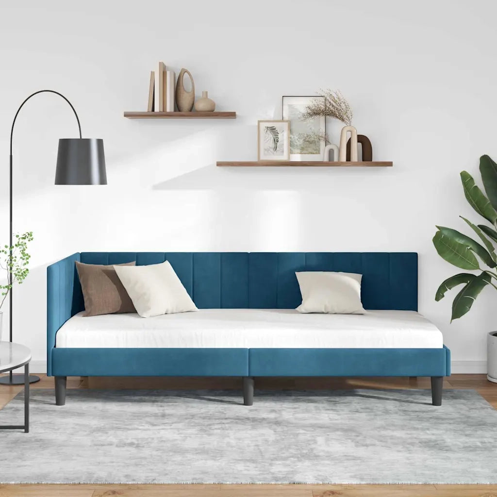 Letto singolo | Letto per adulti | Cornice del letto ad angolo Blu 80 cm x 200 cm Velluto