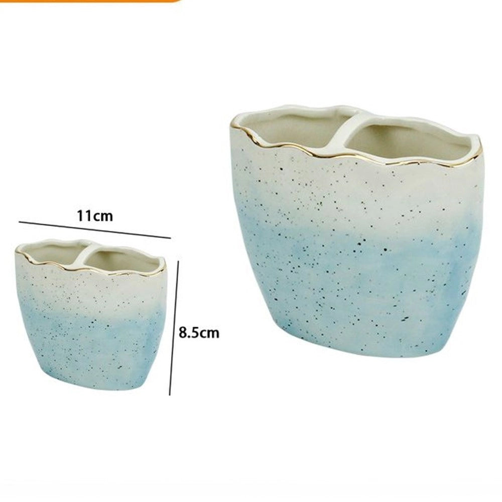 Trade Shop - Porta Spazzolini Bicchiere Bagno 2 Fori Bianco Azzurro Con Effetto Pietra 79273 -