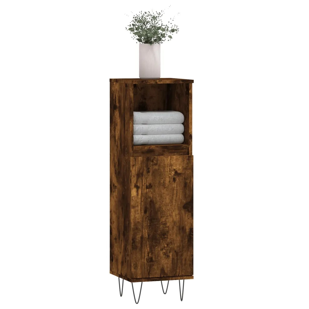 Armadietto Bagno | Armadio da bagno Rovere Fumo 30x30x100 cm in Legno Multistrato