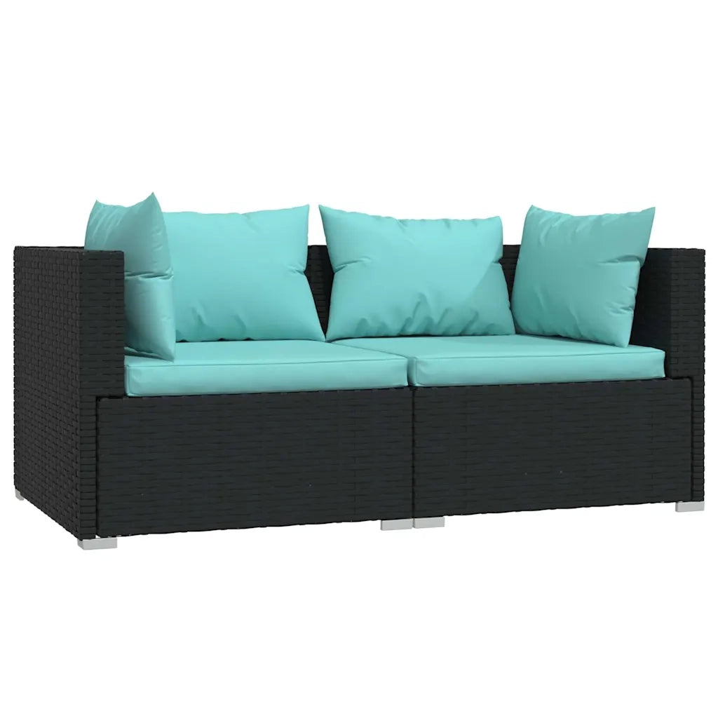 Salotto da Giardino-Set Divani da Giardino 3 pz con Cuscini Nero in Polyrattan 171097