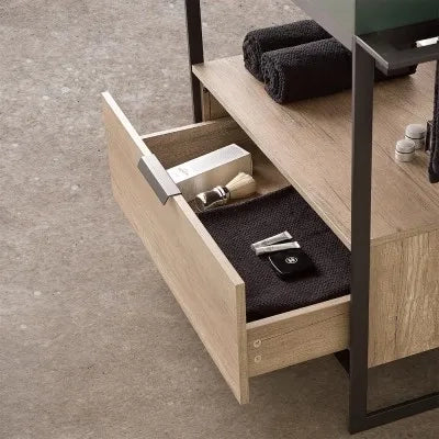 Mobile bagno a terra 75 cm nero con lavabo verde e specchio Kubic