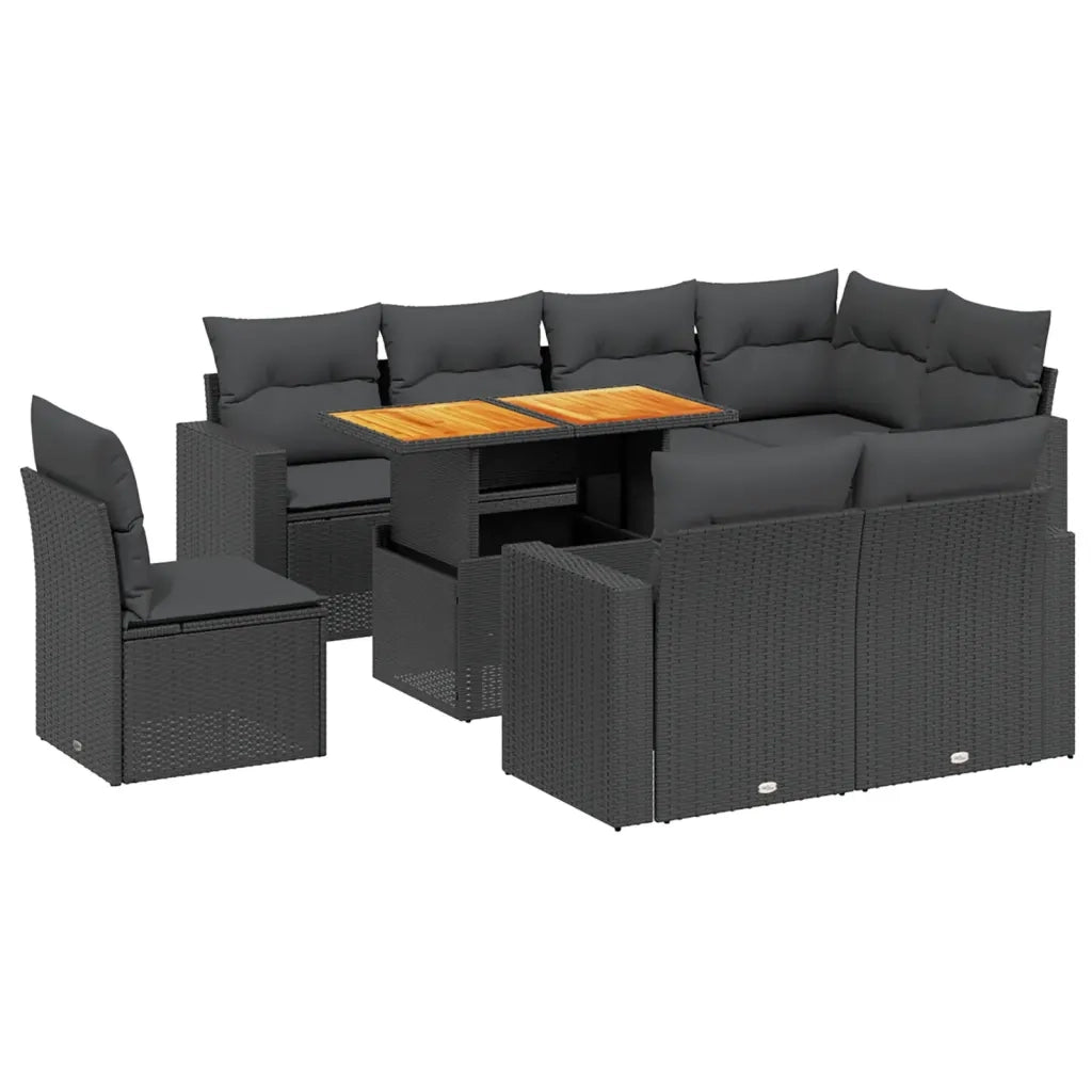 Set Divani da Giardino 9 pz con Cuscini Nero in Polyrattan 3271405