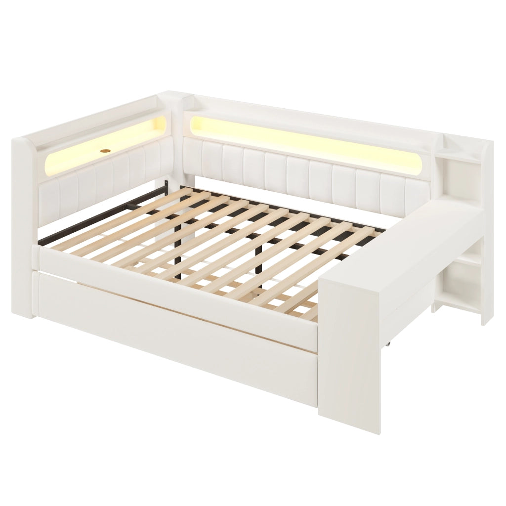 Letto Divano 140×200 cm; Letto Matrimoniale con Letto Estraibile; USB; LED e Scrivania; senza Materasso