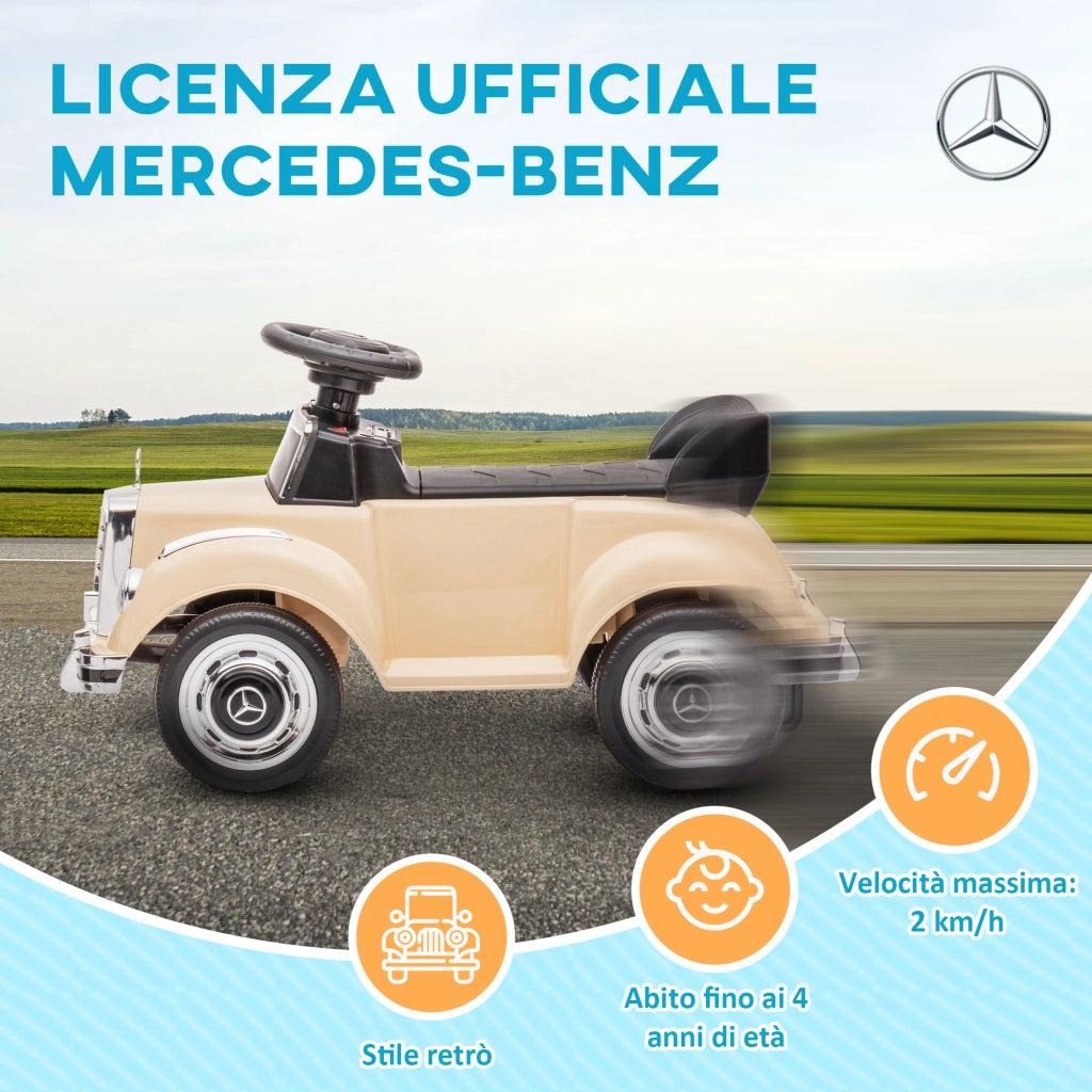 Macchina Elettrica per Bambini 18-48 Mesi Licenza Mercedes-Benz con Musica, Beige