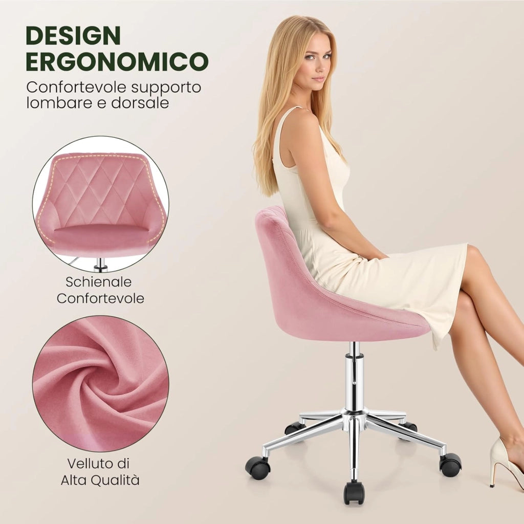 Sedia da Scrivania Moderna, Sgabello Regolabile Senza Braccioli, per Camera da Letto Studio Soggiorno, Rosa