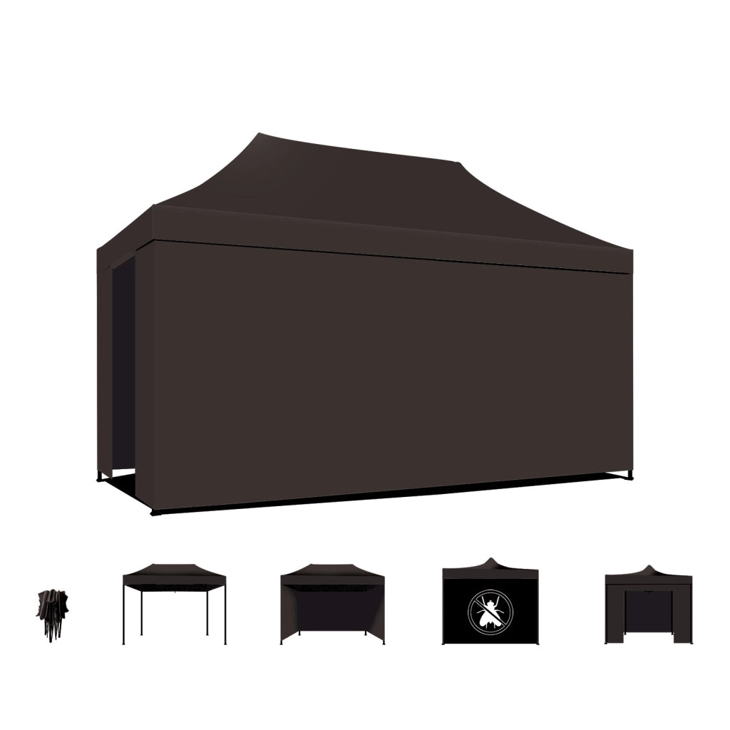 Taman Tenda / Gazebo Per Giardino 3X4,5 Mt Impermeabile Tendone Pieghevole Per Fiere E Mercati Con Teli Laterali Colore Nero