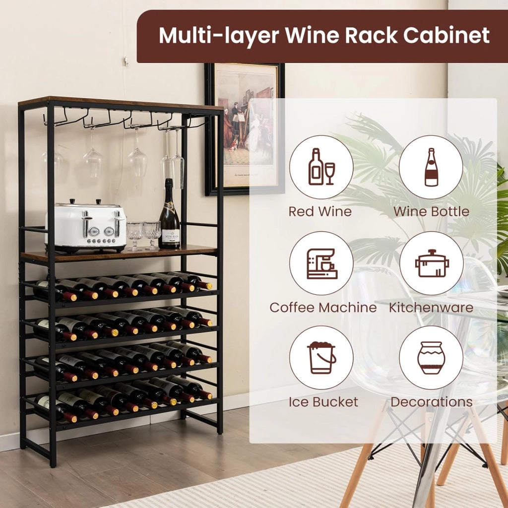 Portabottiglie Industriale Da Pavimento, Scaffale Per Vino a 6 Livelli Indipendente, Armadio In Metallo Con Righe Per 16 Tazze e 32 Bottiglie Per Cucina, Bar, Sala Da Pranzo, 80 x 30x140 cm