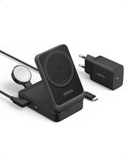 Stazione di ricarica 3 in 1 MagGo - Certificato Qi2 - 15 W stazione di ricarica wireless MagSafe - Caricatore per Apple Watch - iPhone 14/15 AirPods - Apple Watch 9 - inclusa caricatrice USB-C 40W Stazione di ricarica