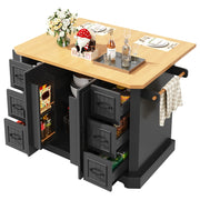 Carrello da Cucina con 2 Ante e 6 Cassetti; con Ruote; per Cucina; in MDF e Metallo; Nero; 120×45×91 cm
