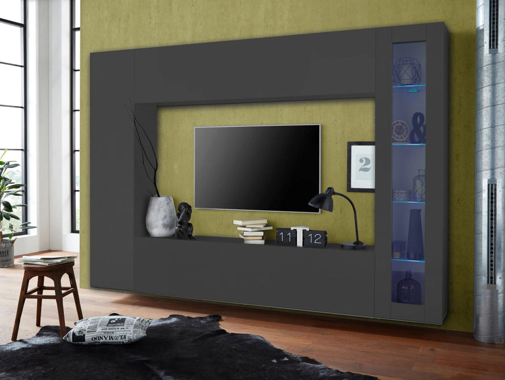 Parete Attrezzata Soggiorno 260x30x180 cm Maruska n°3 Grigio Antracite Opaco