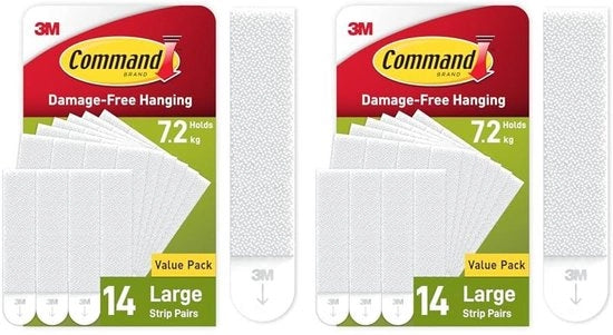 Strisce adesive, confezione economica 14x2 cm, lunghezza L (28 strisce), colore bianco - appendere quadri senza martellare, strisce sostenibili fino a 7,2 kg, rimovibili senza residui (confezione da 2)