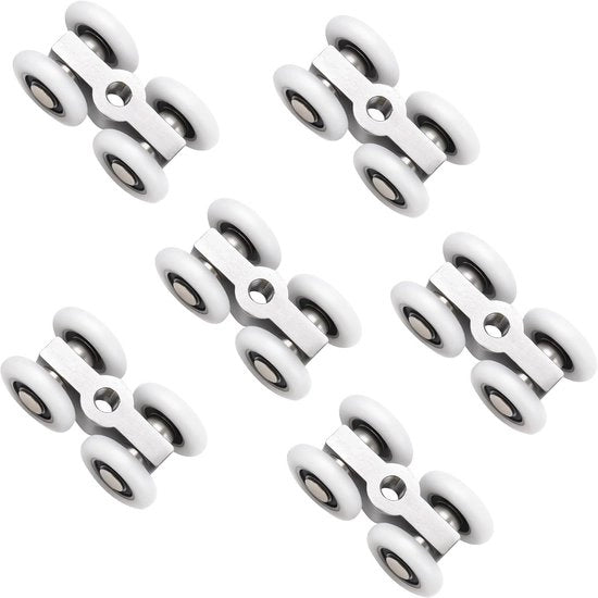 6 pezzi di ruote per porte scorrevoli, ruote silenziose a sterzo, porta scorrevole con 4 ruote, 20 mm per doccia, ruote con viti M6, per porte doccia, accessori bagno e finestre