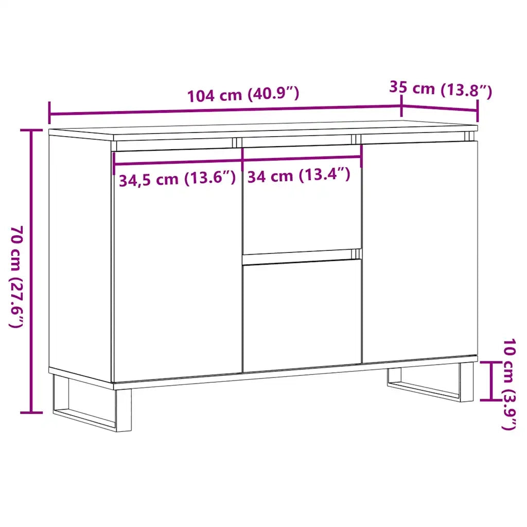 Credenza Legno Antico 101,5x35x70 cm in Legno Multistrato 857268