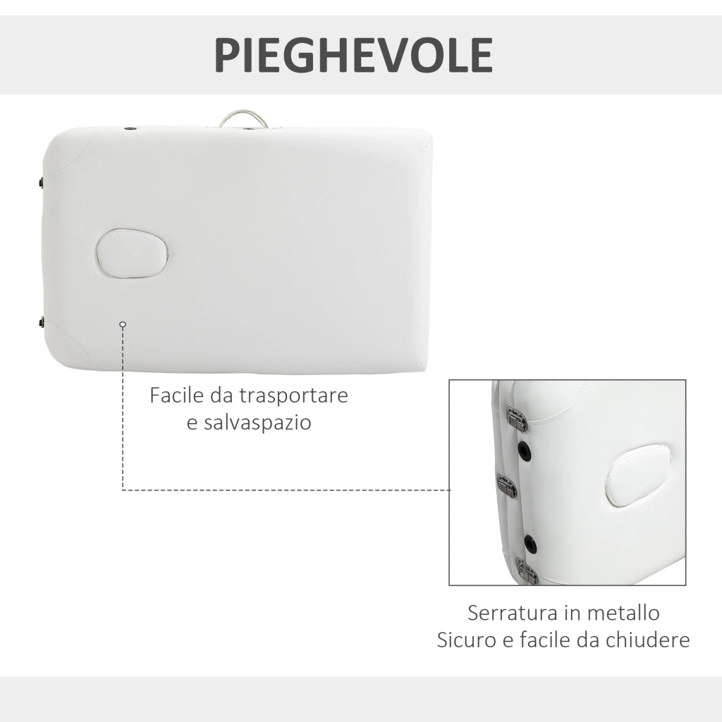Lettino Massaggi Portatile Pieghevole e Professionale in Alluminio bianco 215x81x61-84cm