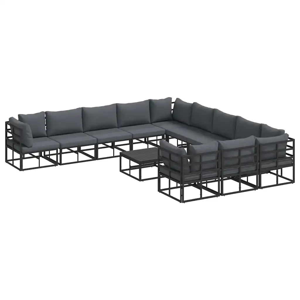 vidaXL Set Divano da Giardino con cuscino 12 pcs Nero Alluminio