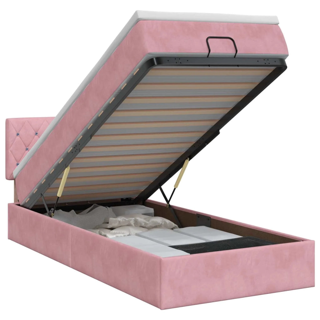 Letto ottomano con materasso Rosa 100 x 200 cm Velluto 3456470