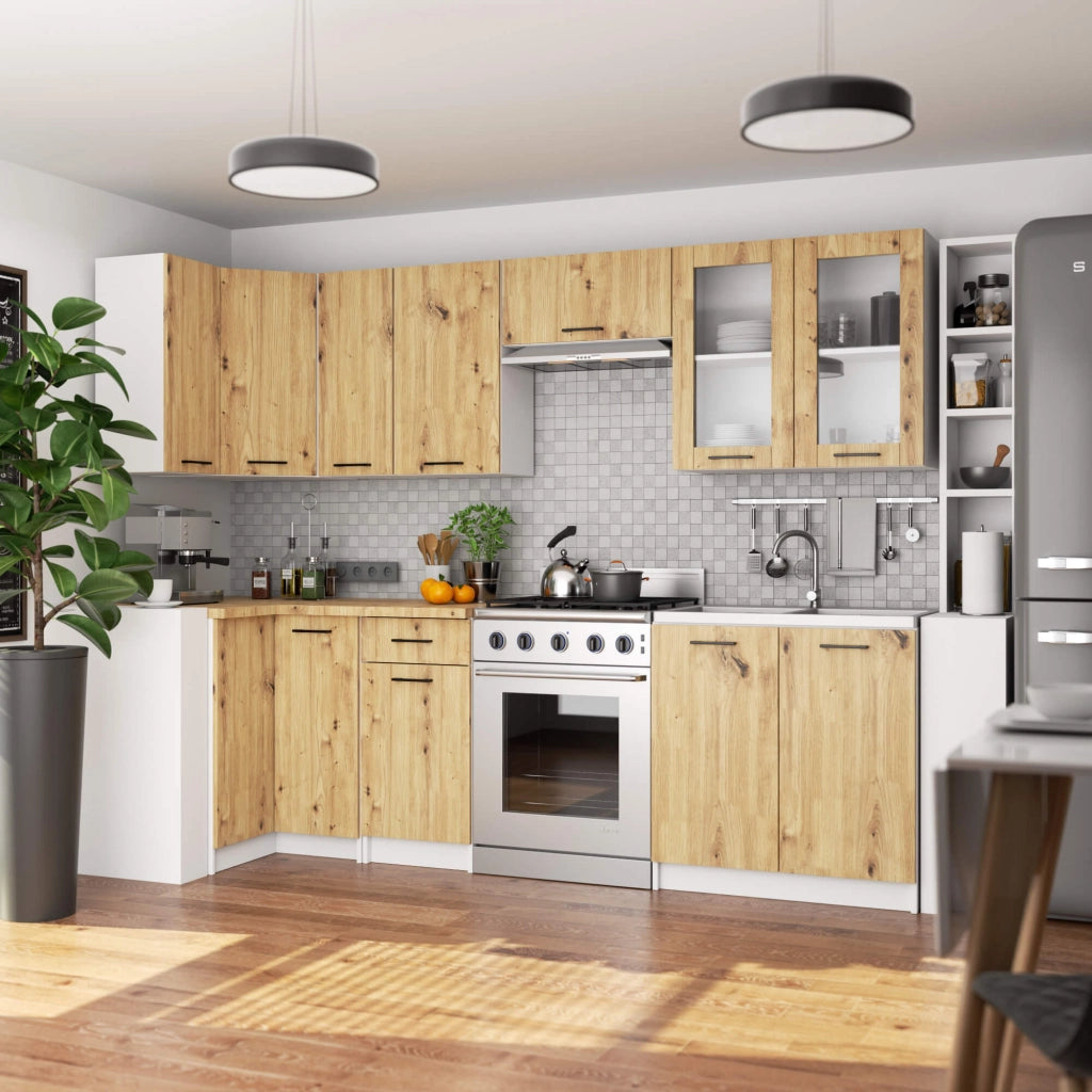 Vetrina da cucina sospesa Bianca 80 cm 2 porte Colore frontale Quercia Artigiana 80x30,5x72 cm