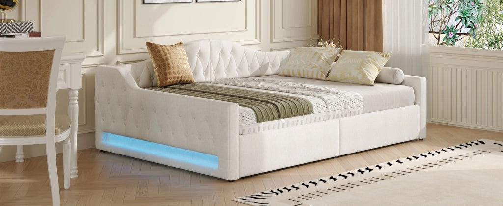 DESMIU Letto divano 140 × 200 cm 2 posti con contenitore, LED, senza materasso, beige
