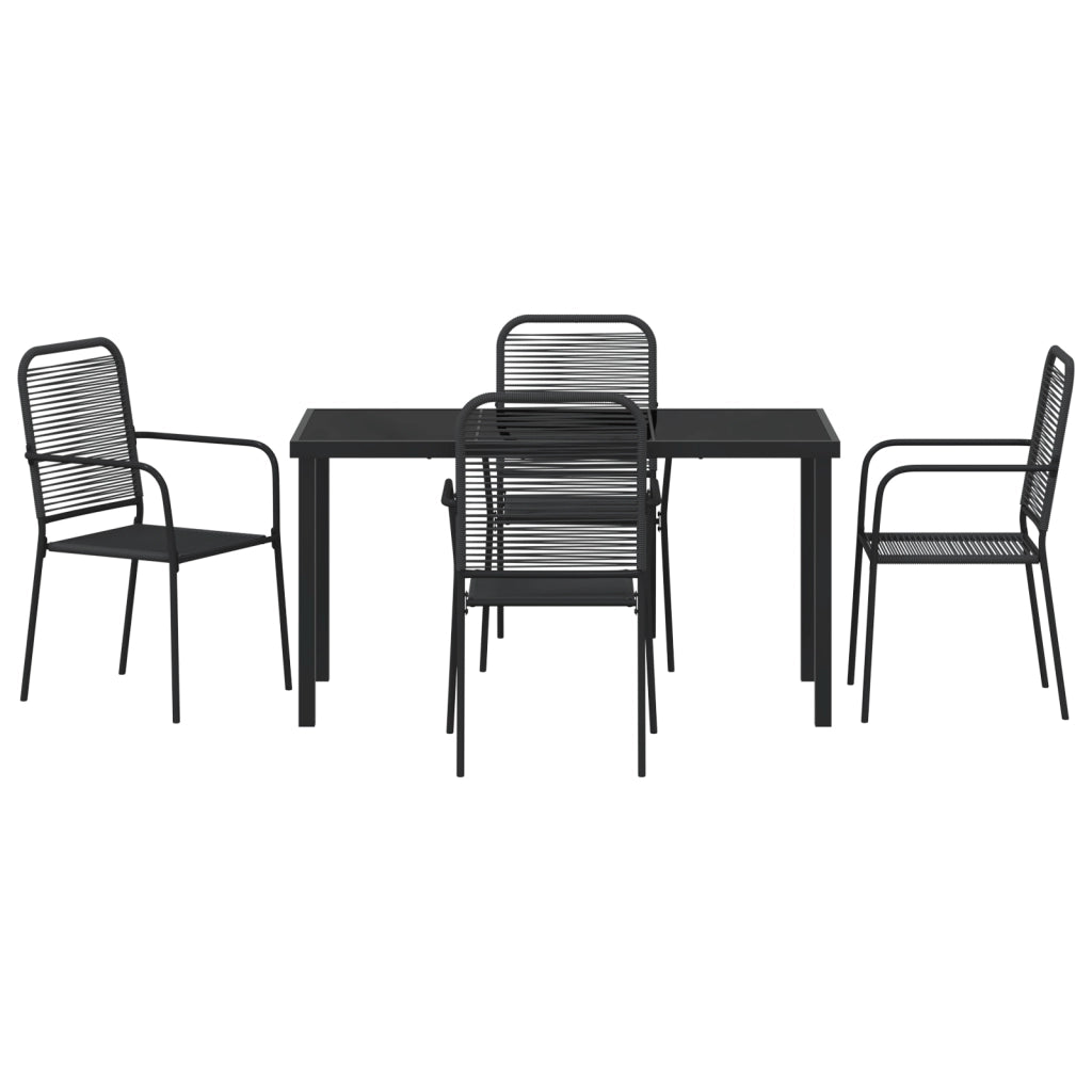 Set da Pranzo da Giardino 5 Pezzi Nero Corda di Cotone e Acciaio