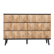 Credenza con 6 Cassetti; Frontali in Rilievo e Maniglie a Scomparsa; Stile Moderno; in MDF; Nero e Naturale; 120??40??85 cm