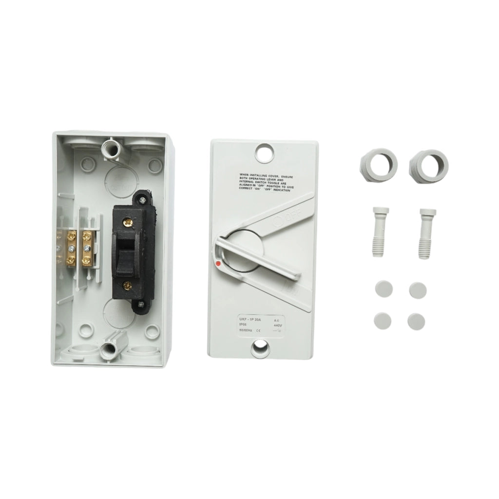Interruttore sezionatore ON/OFF 1P, 440 V CA, 20 A con protezione IP66