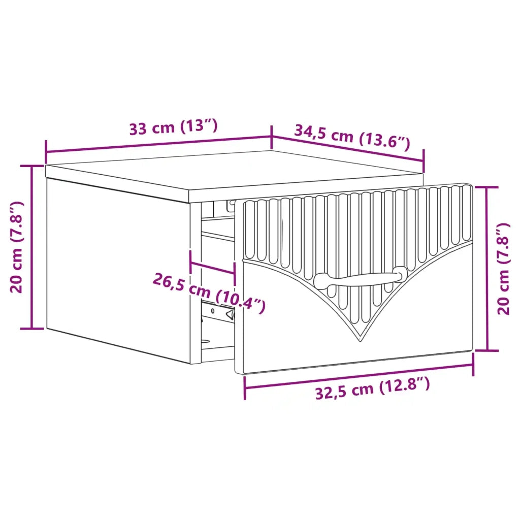 Mobiletto da notte a muro Rovere Artigianale 34,5 x 33 x 20 cm 898953