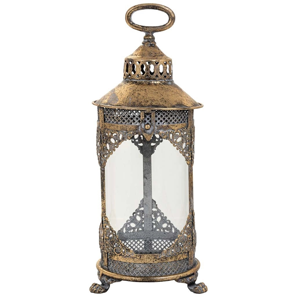 Portacandele in metallo dorato 17x17x42h