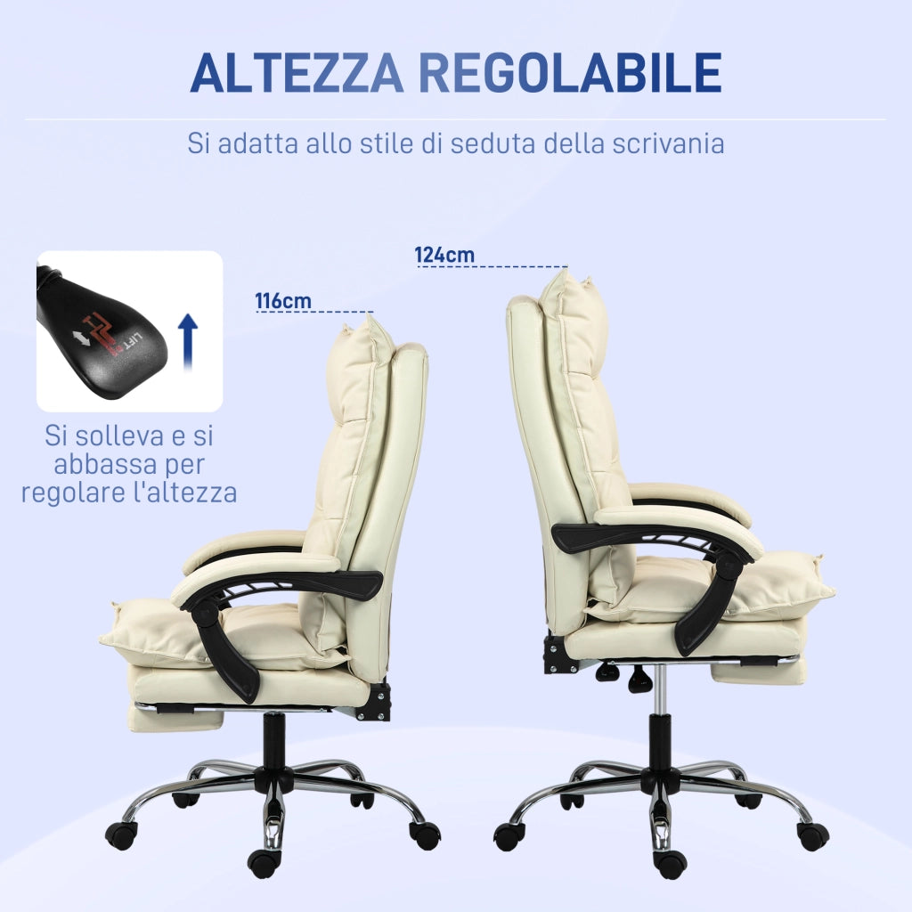 Sedia da Ufficio Ergonomica Reclinabile ¨C zephmum ¨C Beige con Poggiapiedi