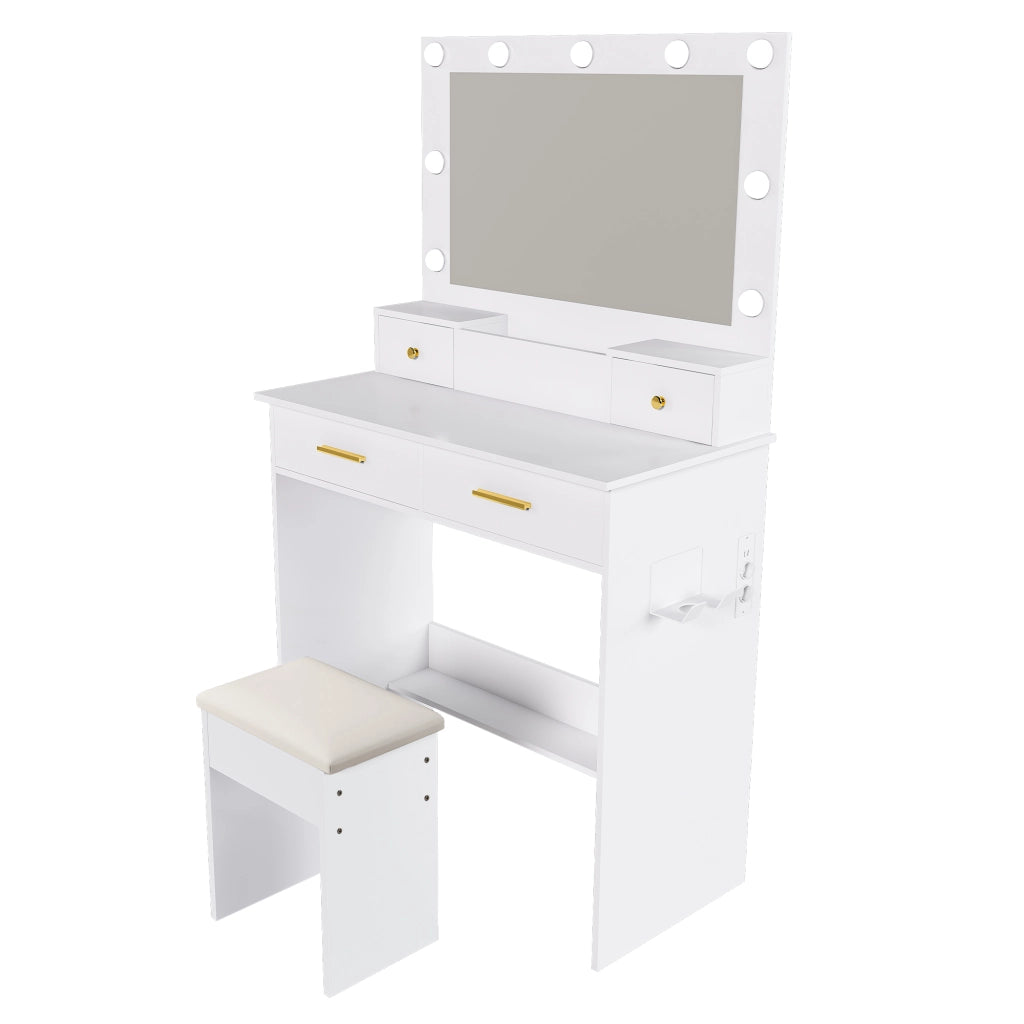 Scrivania Toeletta con Specchio LED e 4 Cassetti ¨C MINIMAL ¨C Bianco, 80x40x137 cm