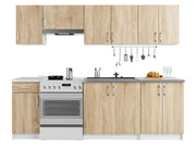 AKORD Set di Mobili da Cucina LIMA 240 cm Bianco 240 cm 11 ante 1 cassetto inserto frontale Sonoma Quercia 240x44,5x203 cm