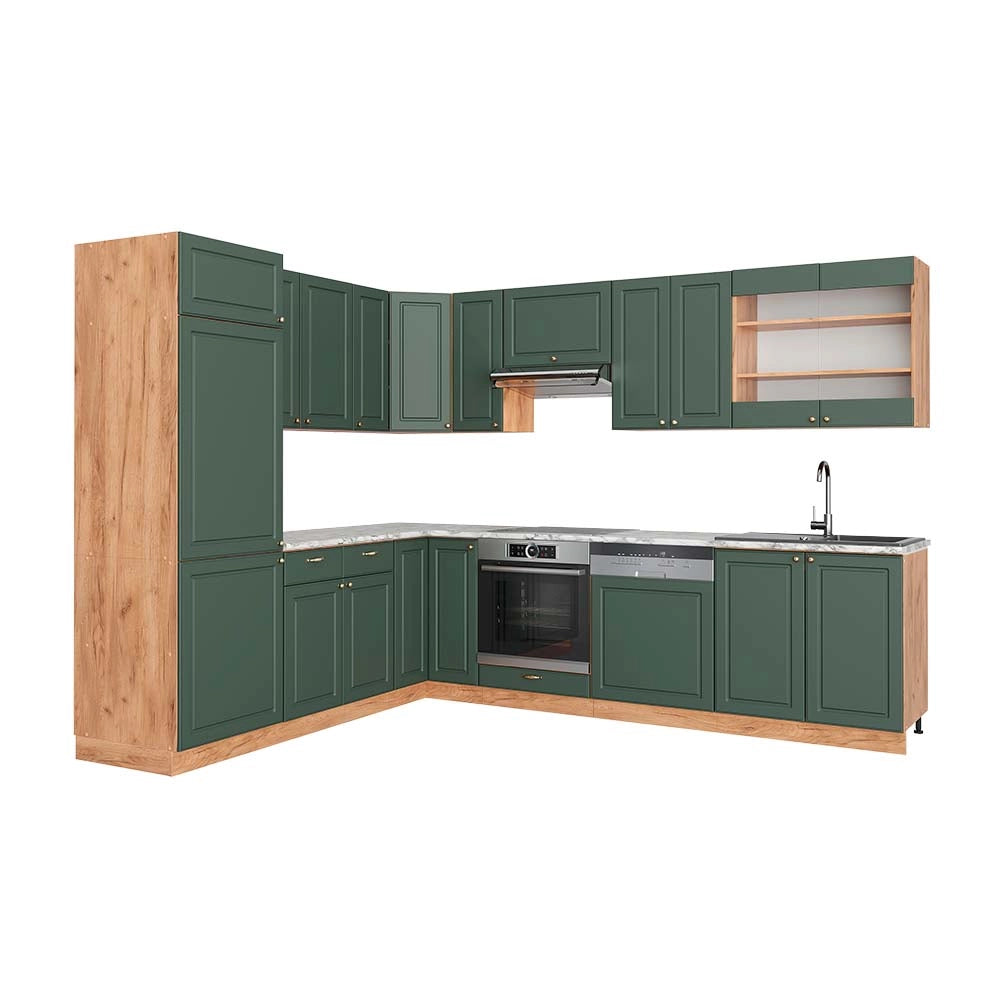 Cucina angolare completa Fame-Line Verde-oro rustico/Rovere dorato 227 x 60 cm, PL Marmo Vicco